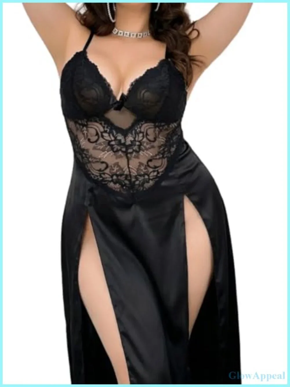 Plus Size Sexy Babydoll Lingerie Mesh Maxi Nightgown Deep V Backless Adjustable